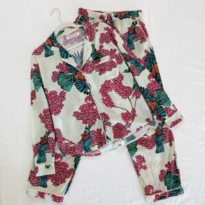 Desmond Dempsey Pajama Set Womens Small Bird Floral Print Cotton Shirt Pants